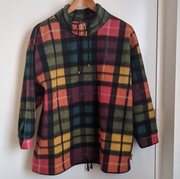 Vintage 90s Limited Multicolor Plaid Longsleeve Half-Zip Fleece Pullover - Picture 6 of 16